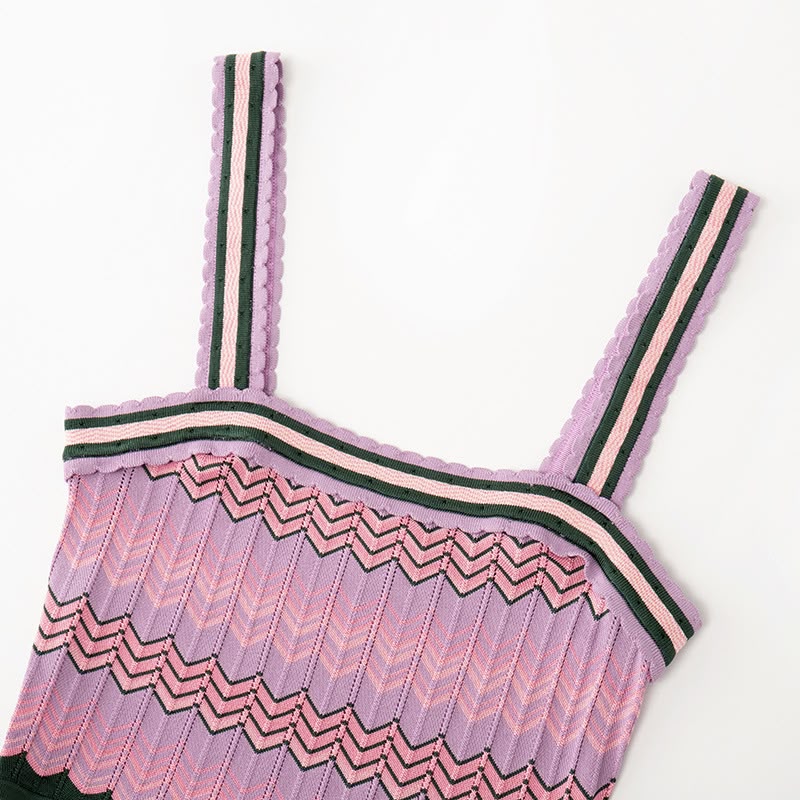 Pink, Purple, and Black Zigzag Knit Maxi Dress