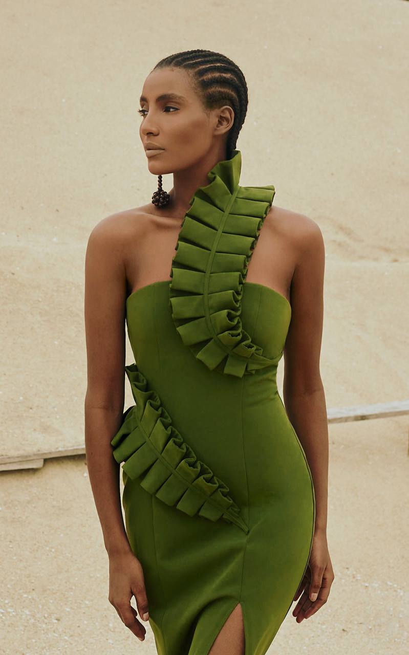 Autumn Elegant Bandage Green Dress