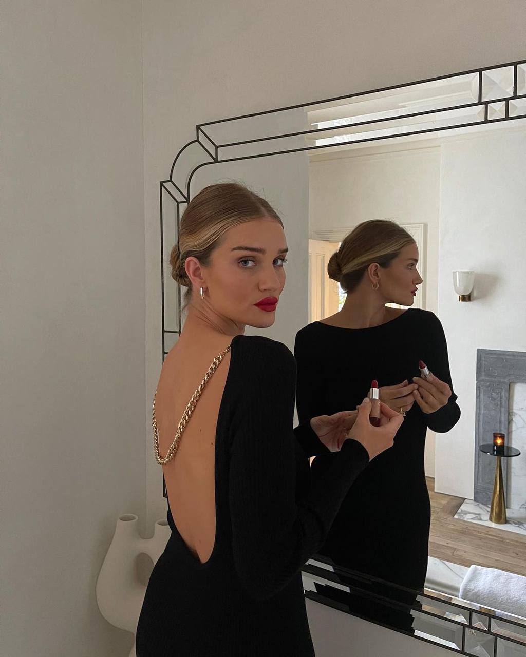 The Black Backless Chain Long Sleeve Midi Dress