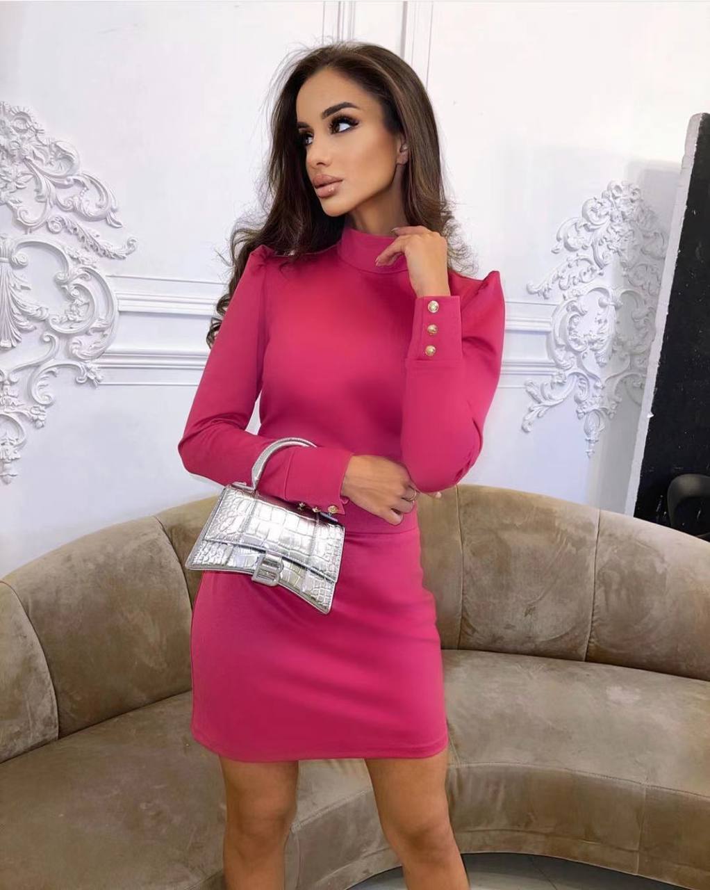 Long Sleeve Elegant Summer Pink Dress
