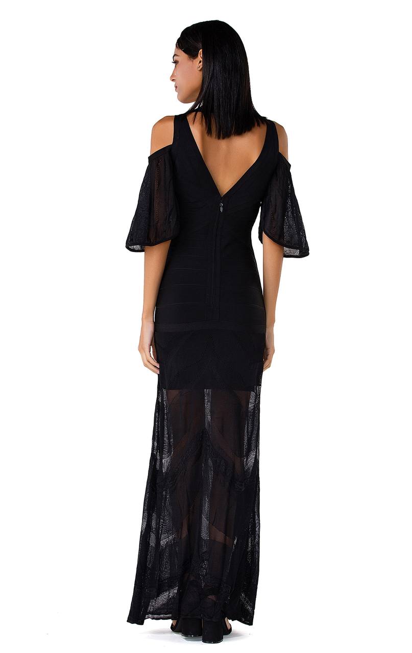 Cold Shoulder Lace Gown Dress in Black