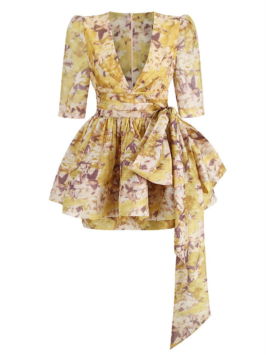 Citrine Abstract Print Mini Dress