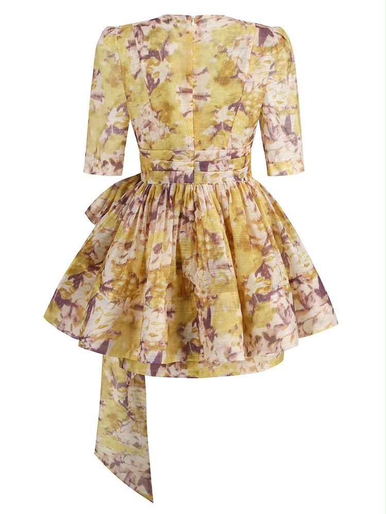 Citrine Abstract Print Mini Dress