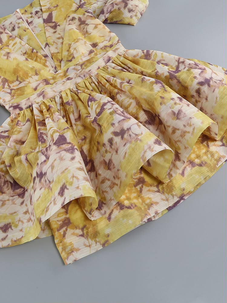 Citrine Abstract Print Mini Dress