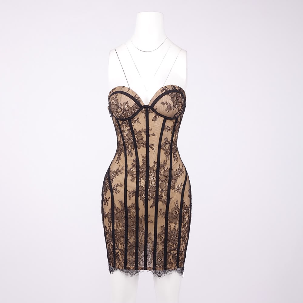 Black Lace Corset Mini Dress