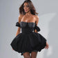 Black Crystal Bustier Bubble Hem Dress