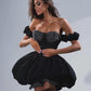 Black Crystal Bustier Bubble Hem Dress