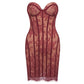 Maroon Floral Lace Corset Mini Dress