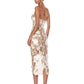 White Floral Lace Illusion Midi Dress