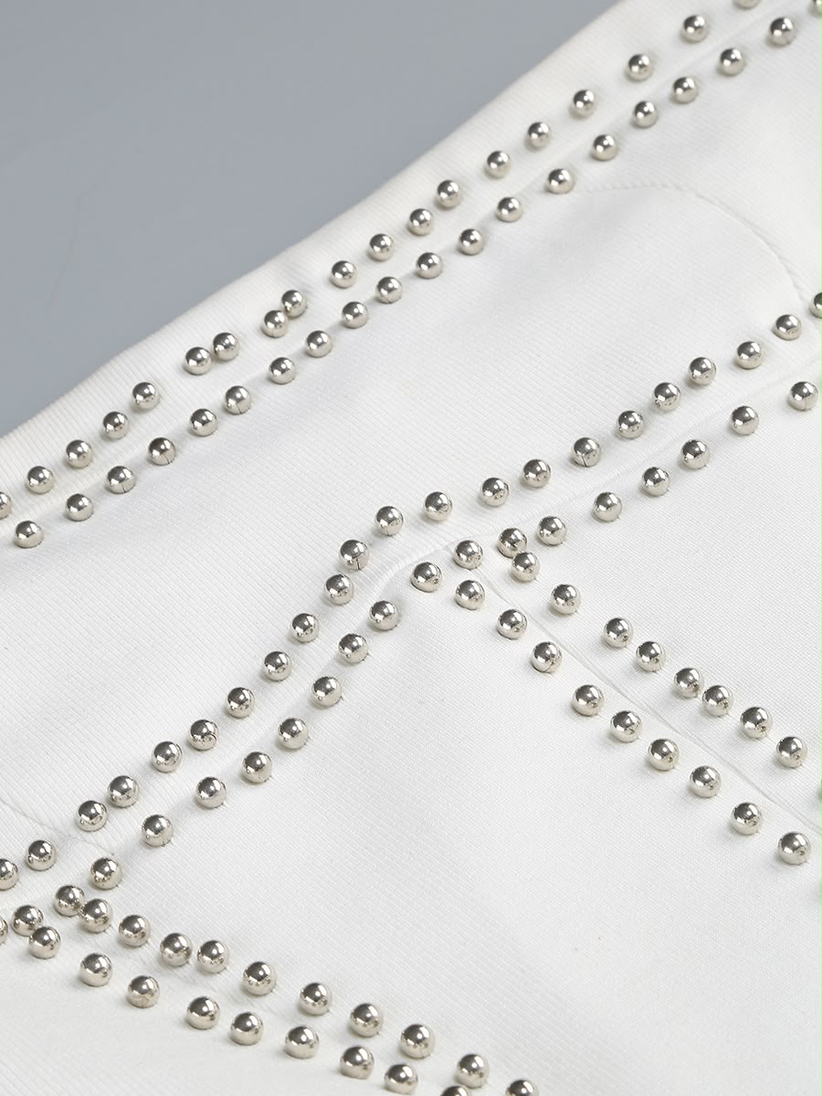 White Rhinestone Embellished Bubble Hem Dress