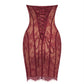 Maroon Floral Lace Corset Mini Dress