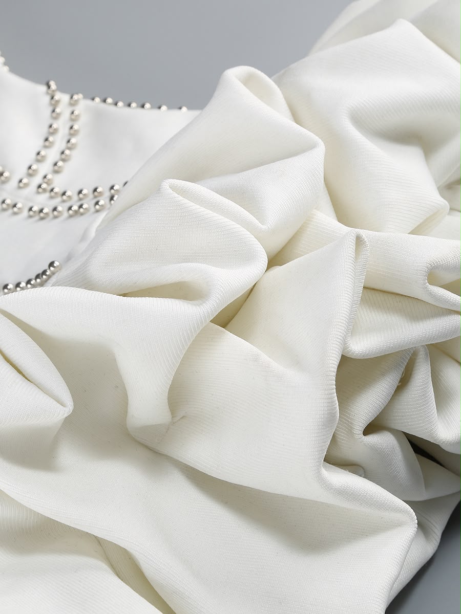 White Rhinestone Embellished Bubble Hem Dress