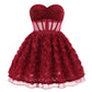 Maroon Rosette Textured Cocktail Dress
