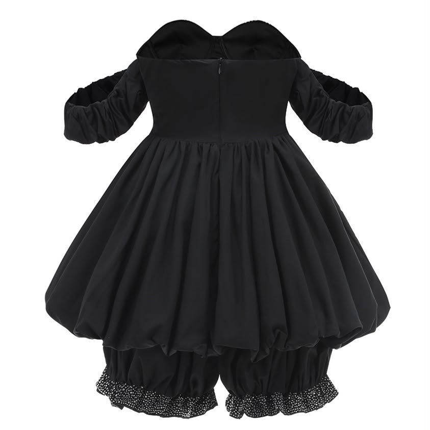 Black Crystal Bustier Bubble Hem Dress