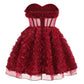 Maroon Rosette Textured Cocktail Dress