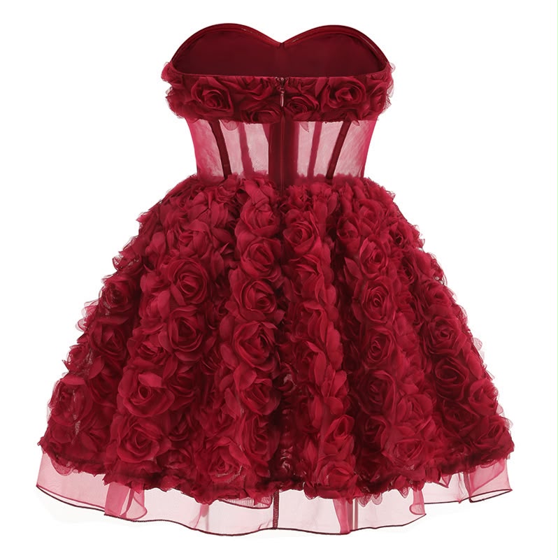 Maroon Rosette Textured Cocktail Dress