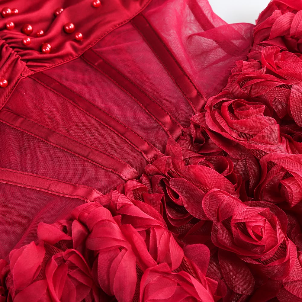Maroon Rosette Textured Cocktail Dress