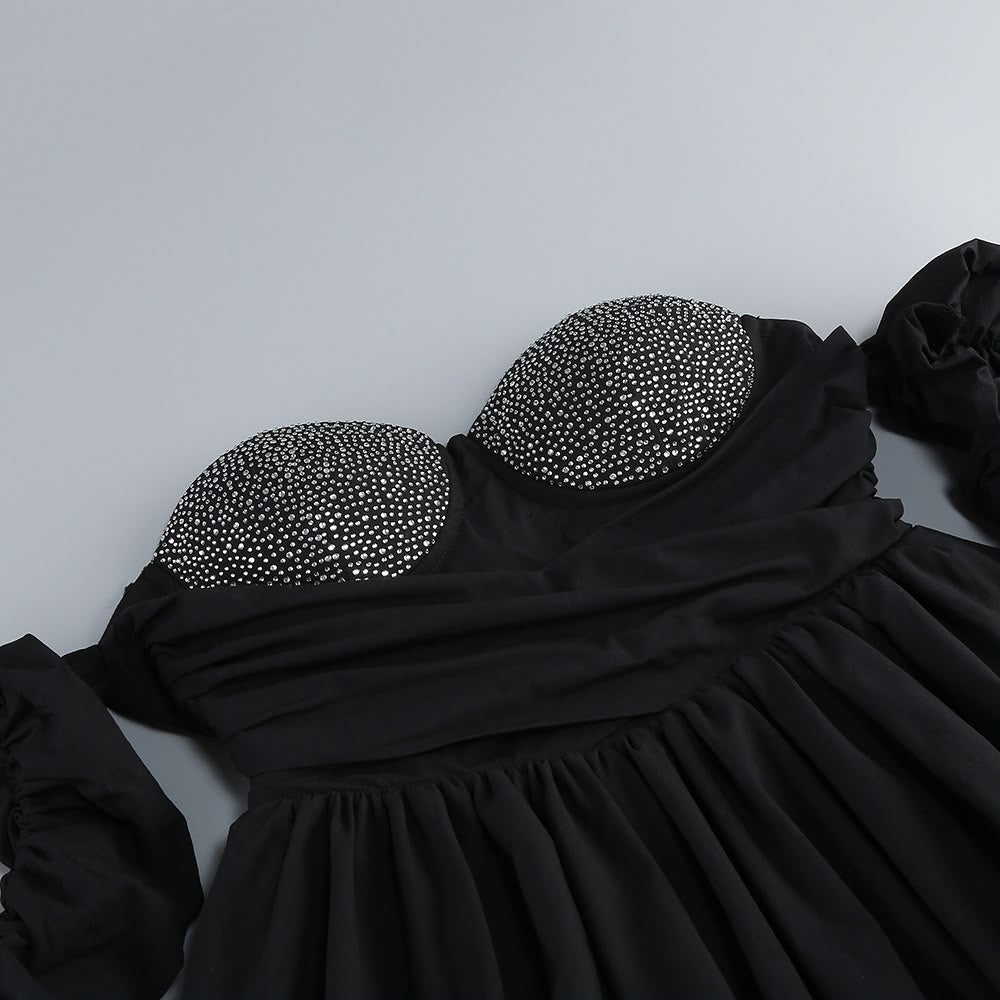 Black Crystal Bustier Bubble Hem Dress
