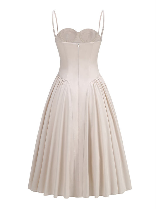Beige Strapless Corset Midi Dress