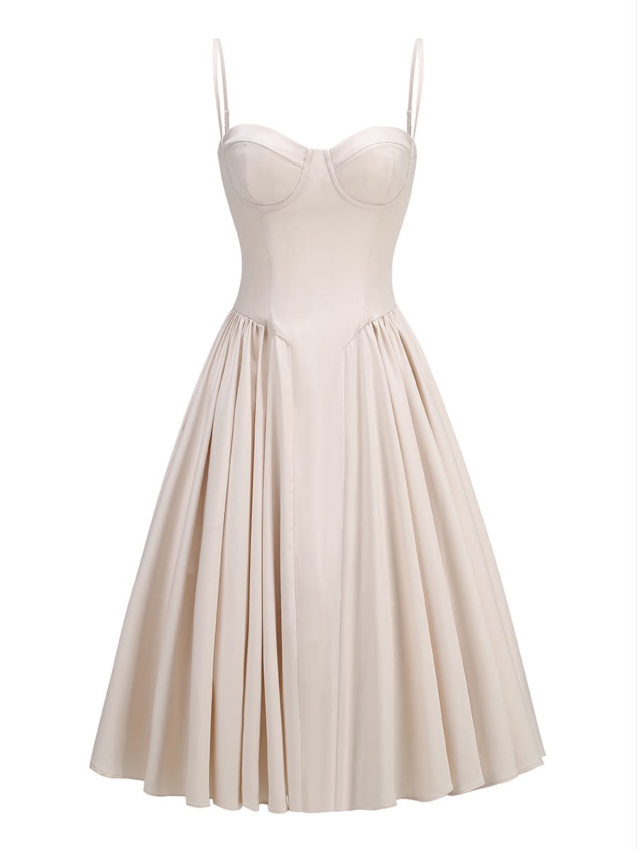 Beige Strapless Corset Midi Dress
