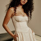 Beige Strapless Corset Midi Dress