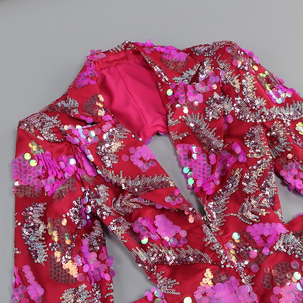 Red Sequin Floral Cutout Blazer Dress