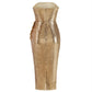 Gold Sequin Midi Dress with 3D Rosettes