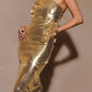 Gold Sequin Midi Dress with 3D Rosettes