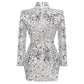 Silver Sequin Long-Sleeve Turtleneck Mini Dress