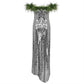 Silver Sequin Midi Dress with Green Feather Trim