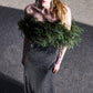 Silver Sequin Midi Dress with Green Feather Trim