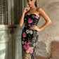 Black Floral Embroidered Sheer Bustier Gown