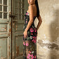 Black Floral Embroidered Sheer Bustier Gown