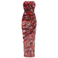 Red Floral Ruched Strapless Maxi Dress