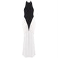 Black and White Contrast Halter Mermaid Gown