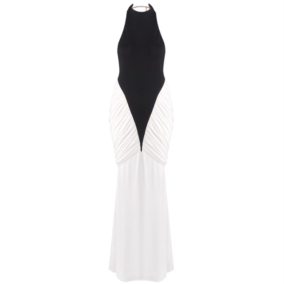 Black and White Contrast Halter Mermaid Gown