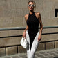 Black and White Contrast Halter Mermaid Gown