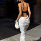 Black and White Contrast Halter Mermaid Gown