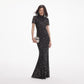 Black Sheer Rhinestone Short-Sleeve Midi Dress