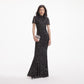 Black Sheer Rhinestone Short-Sleeve Midi Dress