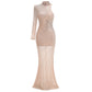 Sheer Rhinestone-Embellished Long-Sleeve Maxi Dress