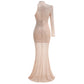 Sheer Rhinestone-Embellished Long-Sleeve Maxi Dress