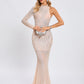 Sheer Rhinestone-Embellished Long-Sleeve Maxi Dress