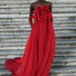 Red Statement Maxi Dress with Giant 3D Floral Accent