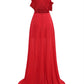 Red Statement Maxi Dress with Giant 3D Floral Accent