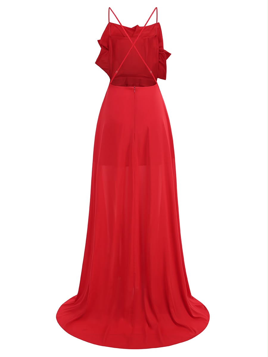 Red Statement Maxi Dress with Giant 3D Floral Accent