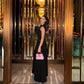 Asymmetric Black Evening Dress with Waist Cutouts and Metal Rings