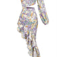 Purple and Yellow Floral One-Shoulder Ruffled Dress