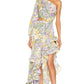 Purple and Yellow Floral One-Shoulder Ruffled Dress