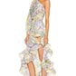 Purple and Yellow Floral One-Shoulder Ruffled Dress